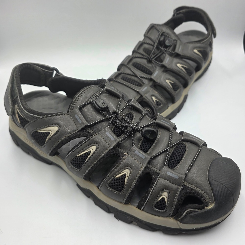 Skechers Relaxed Fit Luxe Foam Mens 13 Grey Fisherman Sandals 204111 Steady Grip